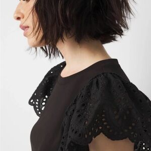 White House Black Market Black Eyelet Puff Sleeve Tee